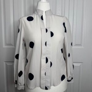 Women's White and Black Polka Dot Blouse